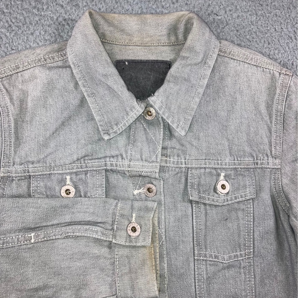 Vintage Guess USA Women M Gray Denim Trucker Jacket 90s American Tradition Flaw